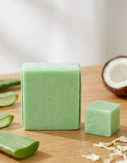 สบู่น้ำมันมะพร้าวว่านหางจระเข้ (coconut oil soap with aloe vera) สบู่น้ำมันมะพร้าวว่านหางจระเข้ (coconut oil soap with aloe vera)